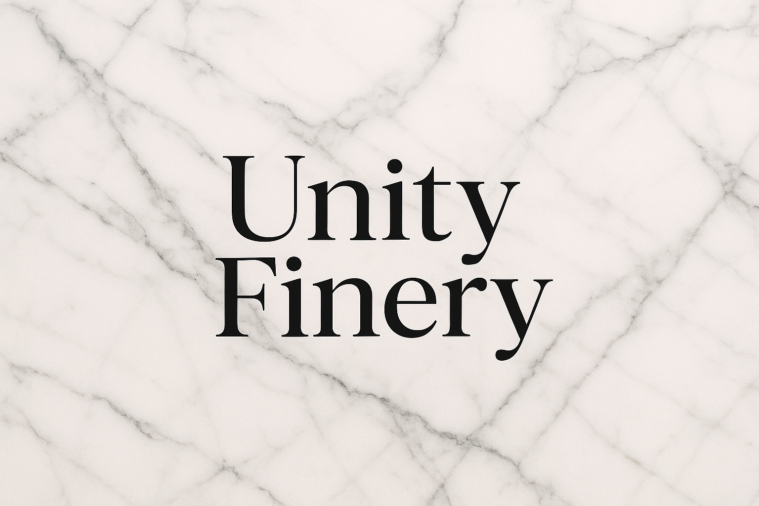 White marble background with the words Untiy Finery 